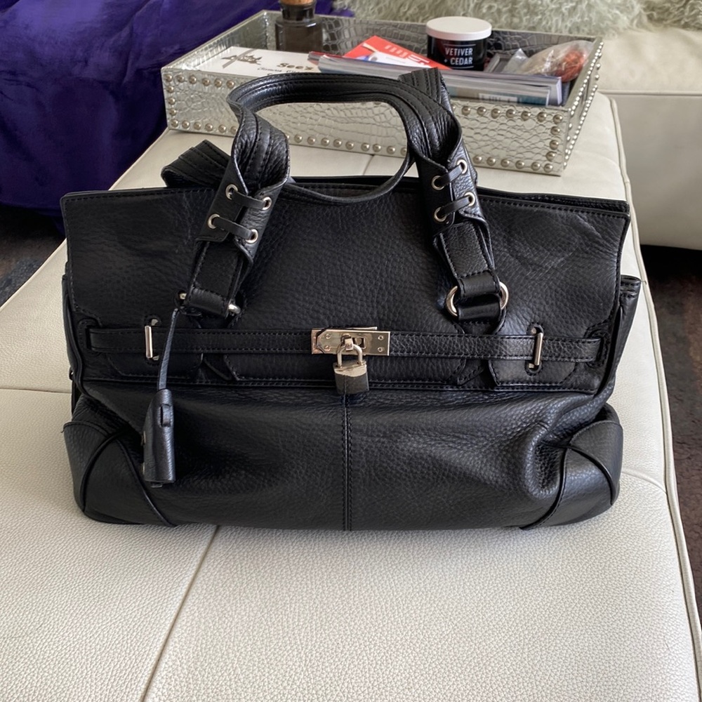 Black Donald J. Pliner Genuine Leather Satchel EUC